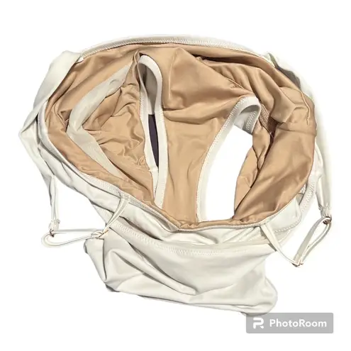 Shade and Shore White Asymmetrical Mesh Cut One Piece Swimsuit Bikini Size Medium