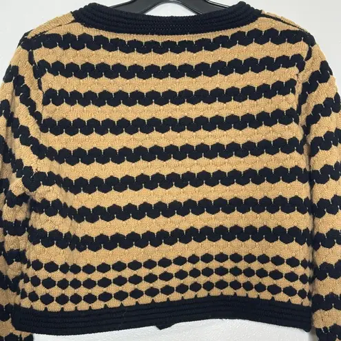 Yu Yuan Free Size Stripe Pattern Knitted Long Sleeve Cardigan Tan Size M - Image 5