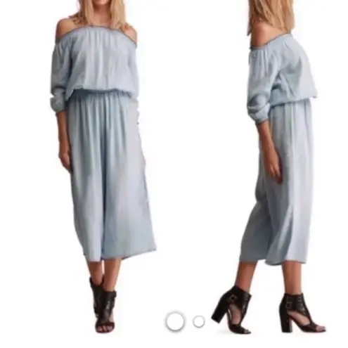 Walter Baker Milan Light Chambray Jumpsuit Off The Shoulder Wide Leg Crochet -S