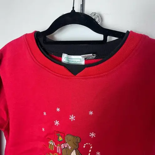 Vintage Christmas Holiday Applique Red Crewneck Sweatshirt Small Granny Cute