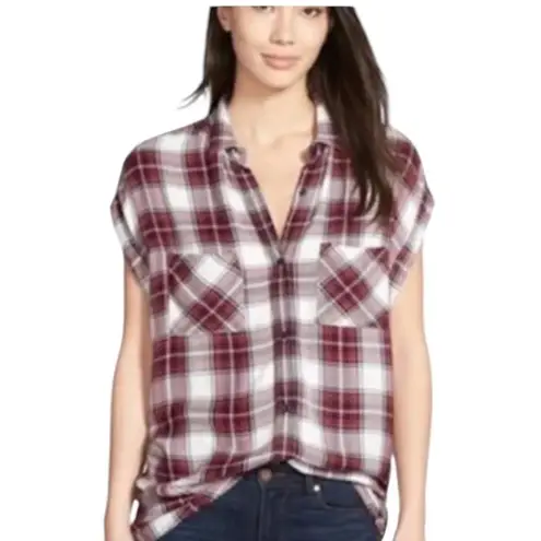 Rails Britt Plaid Flannel Cap Sleeve Top with Pockets Navy White and Red Size S