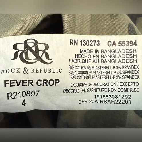 Rock & Republic  Fever Cropped Denim Pants - Camo Print (EUC)