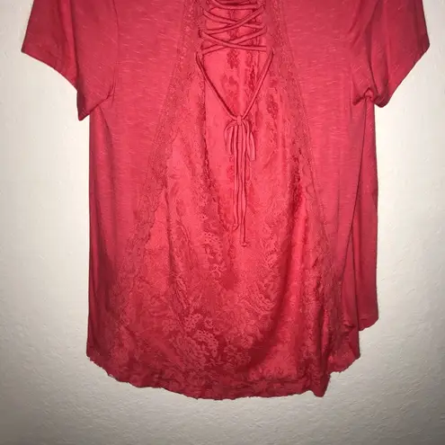 White Birch Pink Lace Tie Back Tee Sz S BNWOT