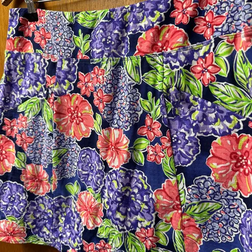 Ibkul Larisa Pull On Printed Skort Skirt Floral Navy Multi Red Purple Large L