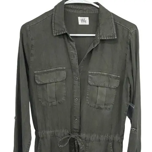 Wash Lab Womens Cinched Waist Chambray Wake Me up Jumpsuit Army Green XS NWT