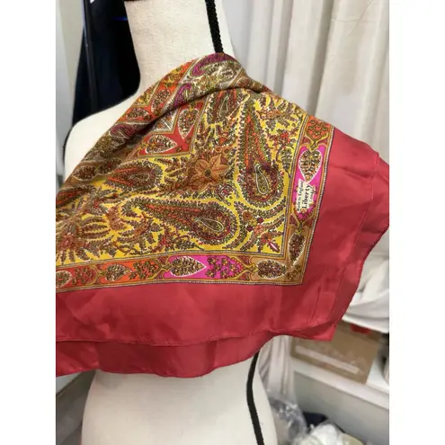 LIBERTY OF LONDON Scarf Geometric Paisley Silk Square Vintage Red Pink Gold