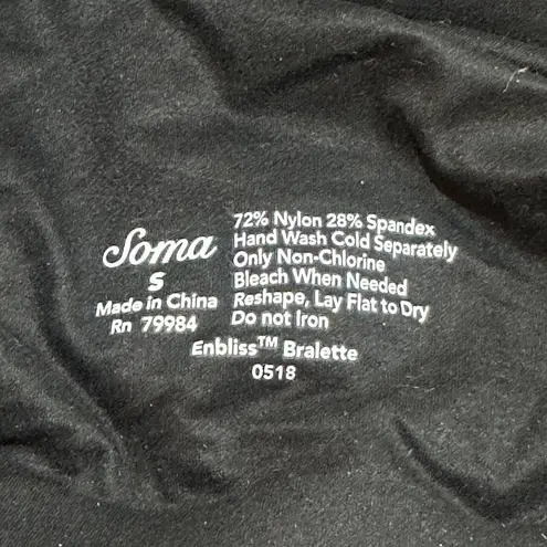 Soma Enbliss Bralette Pullover Sports Bra Black Small Wireless Removable Cups