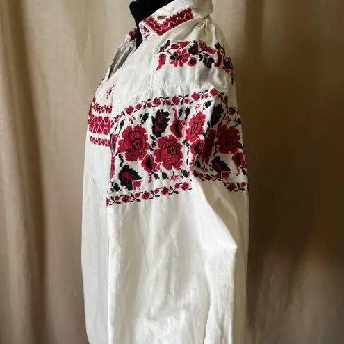 Vintage Hand Embroidered Ukrainian Cotton Vyshyvanka Folk Tunic Dress White Size undefined