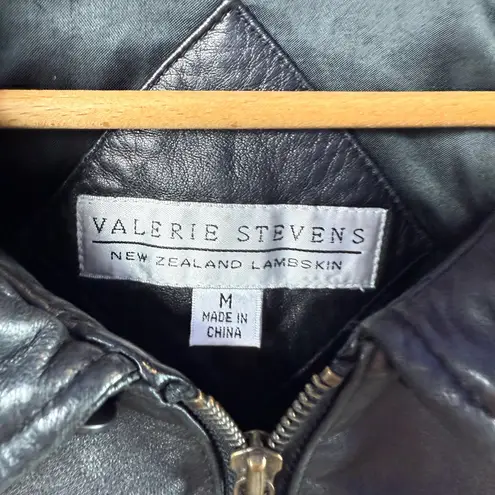Valerie Stevens Vintage Lambskin Leather Belted Jacket in Black Size Medium