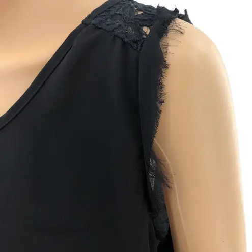 Persaya  (L) American Y2K Black Lace Embroidered Blouse Sleeveless Scoop Neck USA