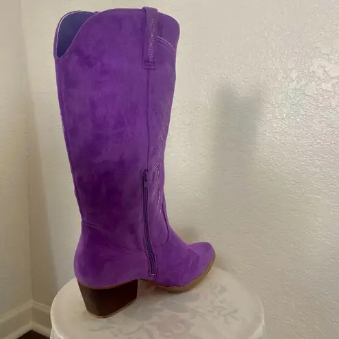 NEW Flame Stitched Knee High Western Purple Faux Suede Cowboy Boots US 11