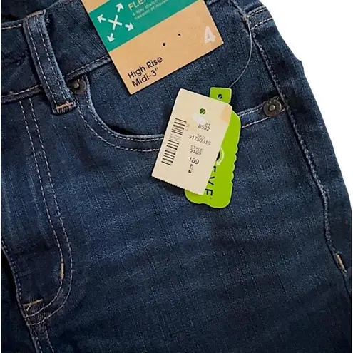 Aeropostale  Womens Dark Wash High Rise Midi Jean Shorts Flex Stretch