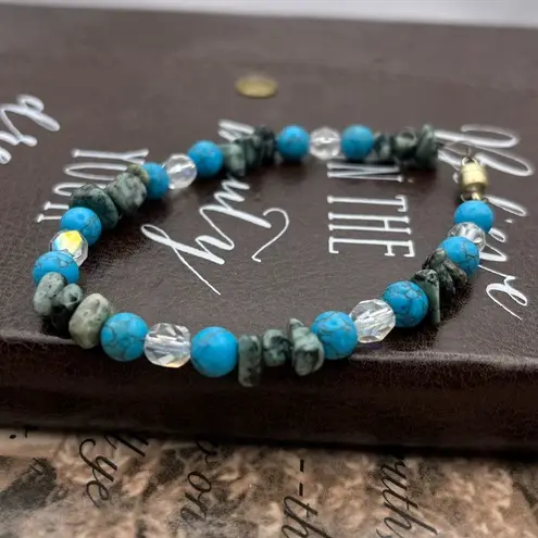 Vintage Handmade Y2K Turquoise Agate Crystal Beaded Bracelet Blue