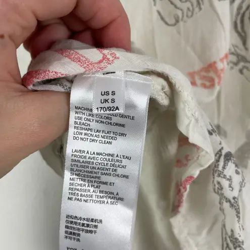 Pilcro Women's Cream Tiger Rose Graphic T Shirt Top Size S Loose Flowy