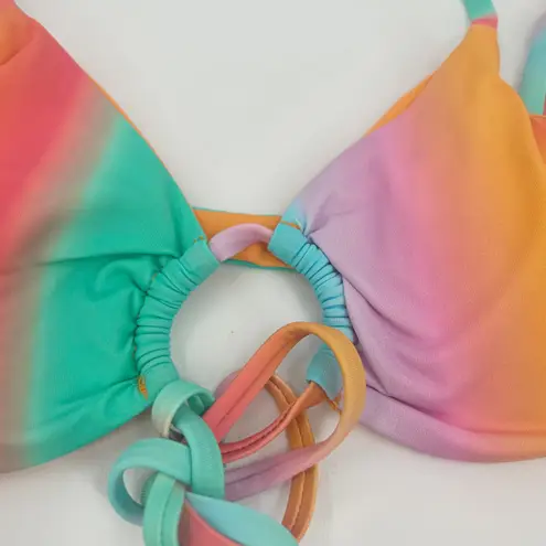 Dippin Daisy's Womens Tranquil Tie Front Bikini Top Rainbow Ombre Aura Size S