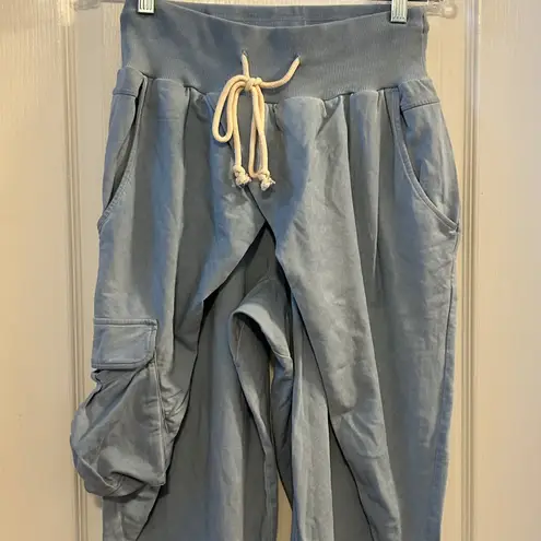 Peace Love World Cargo Joggers Pants Blue XXS Cotton Blend Lounge Athleisure