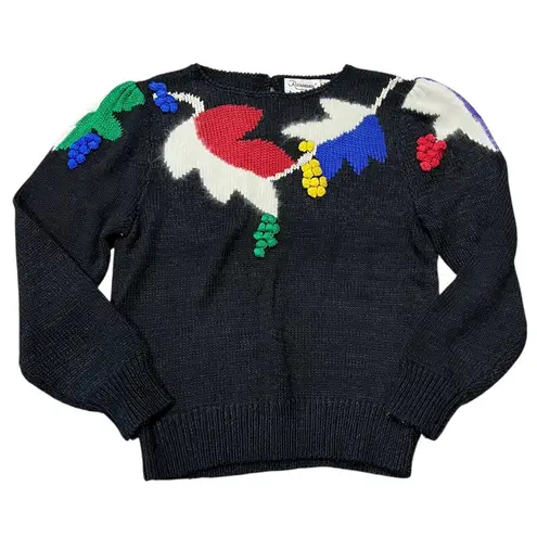 VTG Alexandria Sweater Womens Large Bold Color Block Angora 80s Statement Black - Image 12