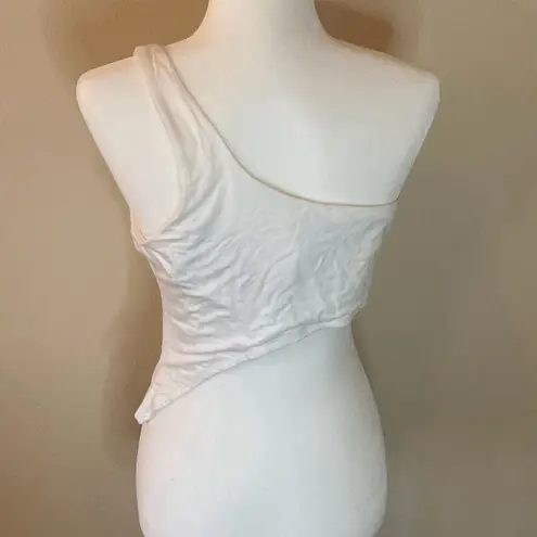 Naked Wardrobe  White Asymmetrical Crop Top Size XL (H7)