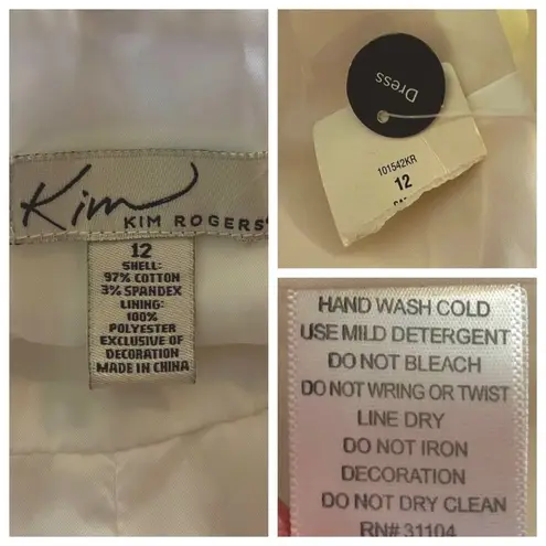 kim rogers Midi Sundress Beaded A-line High Waist V-neck White Women’s Size 12