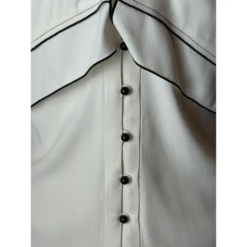 Proenza Schouler Shirt Women 6 Ivory Black Off The Shoulder Tie Neck Long Sleeve