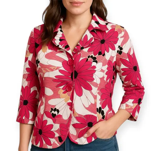 Rafaella Vibrant Pink Floral Button-Front 3/4 Sleeves Jacket Top (1079)