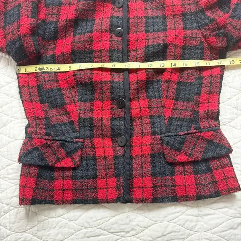 Vintage 90s Plaid Red Black Preppy Wool Blazer Jacket Career Office Collegiate 8