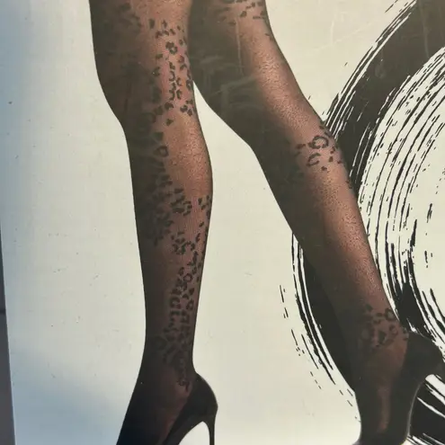 Natori Leopard Mix Sheer Tights Medium Black Luxury Fashion Legwear Set of 2