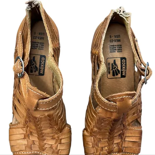 Source Unknown Mexican high heel huaraches leather sandals boho woven platform heel hippie