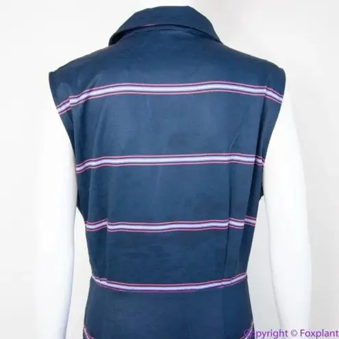 Hutch navy blue stripes shirt dress button sleeveless wrap waist with collar, 1X