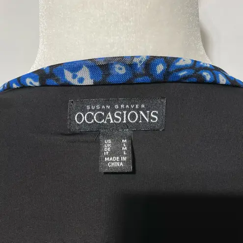 Susan Graver New Animal Print Mesh Midi Wrap Dress Blue Black Size Medium