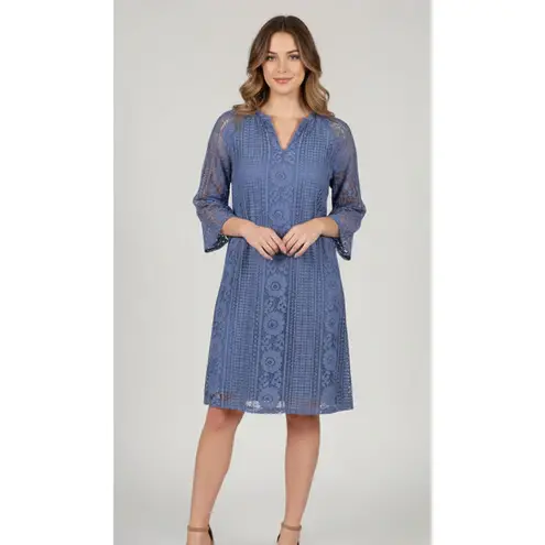 Isaac Mizrahi Live Eyelet Lace Shift Dress Size L Periwinkle Blue Crochet