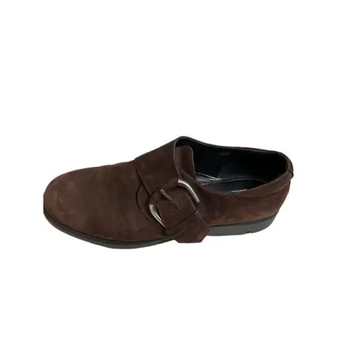 Ecco Nubuck Suede Brown Leather Monk Strap Buckle Dark Brown Suede Women
