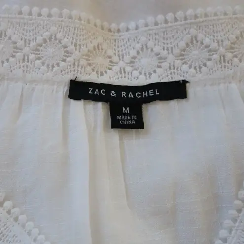 Zac & Rachel Sheer White Embroidered Peasant Blouse Size M