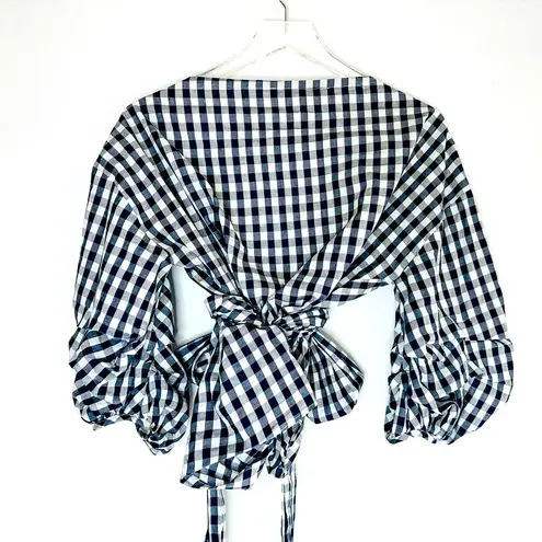 Lovers + Friends  X REVOLVE Bow Wrap Gingham Navy White Blouse Size M