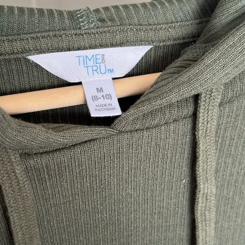 Time and Tru Green Ribbed Lightweight Longsleeve Pullover with hood size medium - Image 2