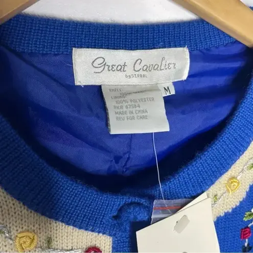 Great Cavalier by St Paul Wool Floral Cardigan Sweater Vintage Size Medium NWT Blue