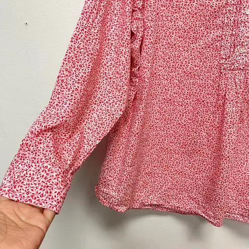 Lands' End Floral Print Button Down Long Sleeve Blouse Top Red 2X Pin Up Casual