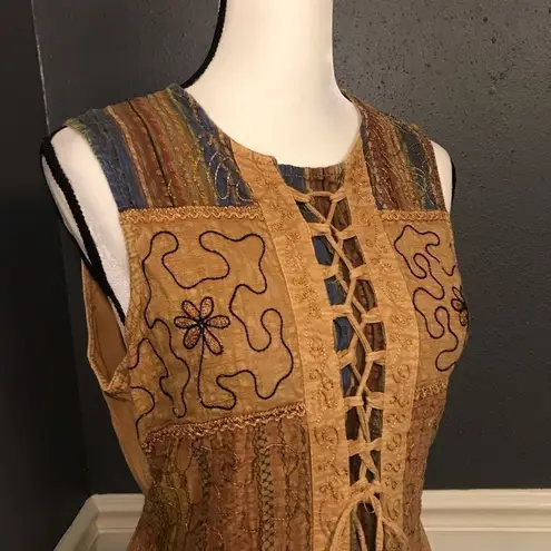 Handmade embroidered dress with corset detail Brown Size L