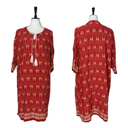 Women’s Boho Swim Cover Up Dress Relaxed Fit Red Multi Print Women’s Size Large