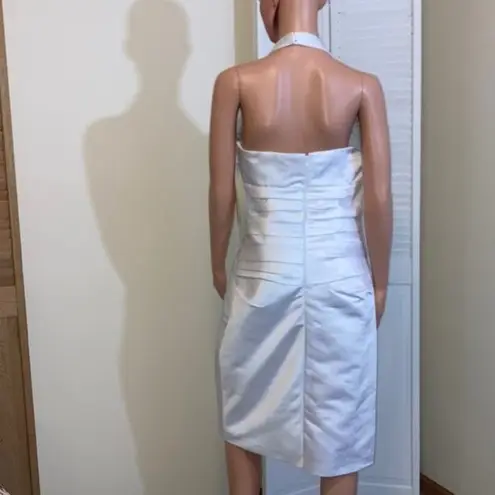 Bill Levkoff Size 12 white short sweetheart satin halter dress NWT
