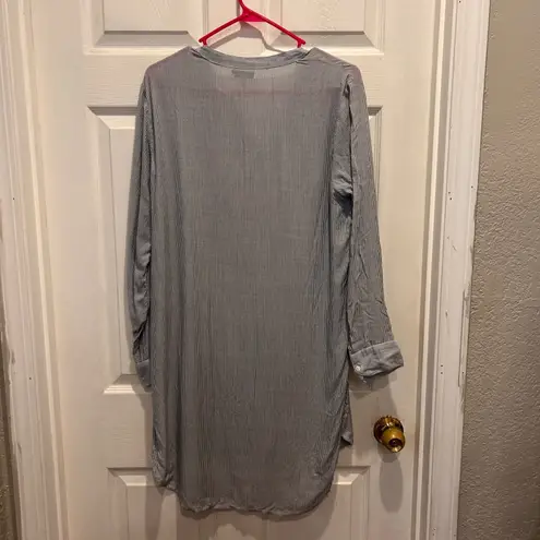 Kensie Jeans Women's Large Striped Button Down Shirt Long Sleeve Modal Lagenlook Blue