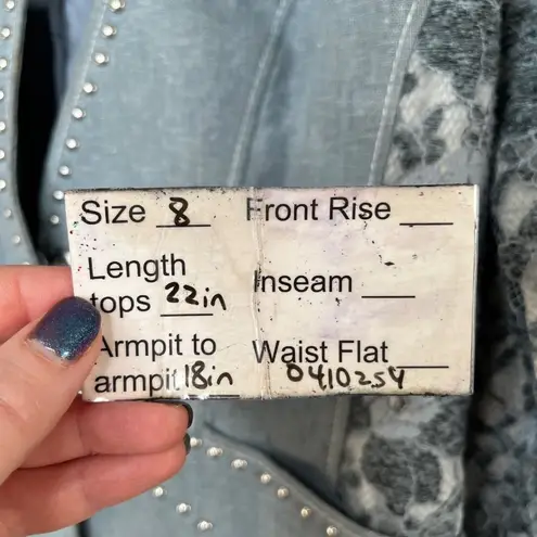 Alberto Makali Blue Studded Linen-Blend Country Western Blazer Lace Sleeves 8