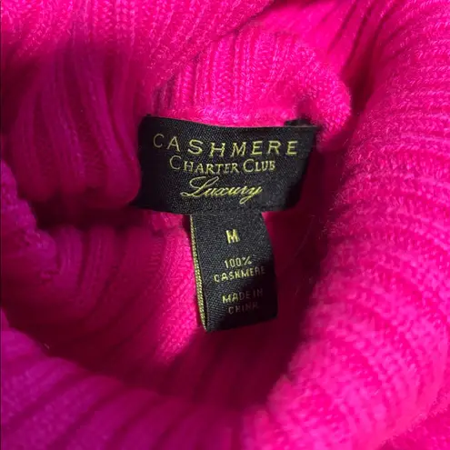 Charter Club Cashmere Very Pink Cable Knit Turtleneck M 100% Cashmere Cozy Soft