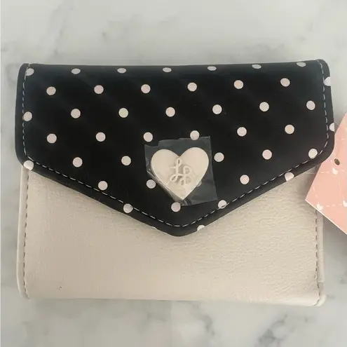 New Luv Betsey Polka Dots Beige / Black CCs Photo ID Flap Over Wallet Rare!