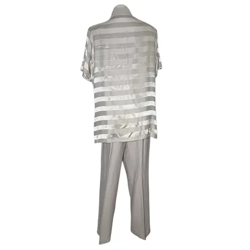 VINTAGE Taupe Pantsuit 3 Piece Pants Tank Shirt Sleeve Over Shirt Size XL