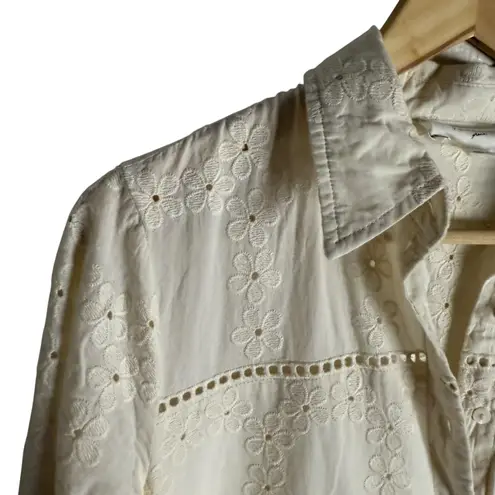 Pomander Place Griffin Ivory Eyelet Button Up Long Sleeve Midi Dress M White Size M