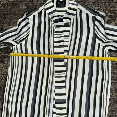 AYR Women’s Size XS Cream Green Black Striped Tie Neck Button Down Midi Dress