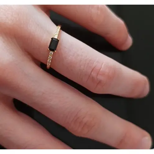 Boutique NEW‎ Yellow Gold Plated Silver Baguette Onyx Simulated Diamond Ring Sz 6