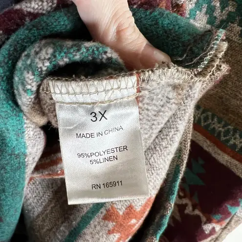 GRACE KARMA Women's 3X Southwestern Patterned Shacket Jacket Burgundy Teal boho Brown