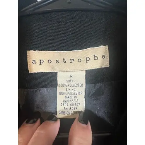 Apostrophe Black Collared Notched Lapel Long Button Jacket Blazer Women Sz 8